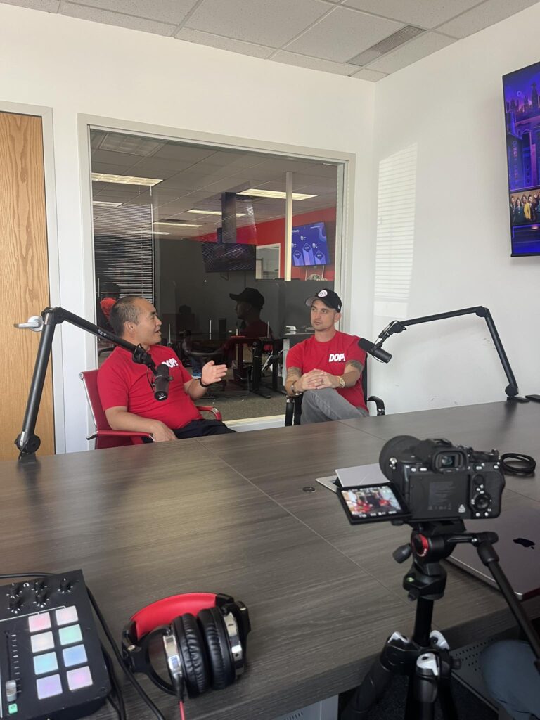 David Carroll and Dennis Yu recording at Dope Marketing studio